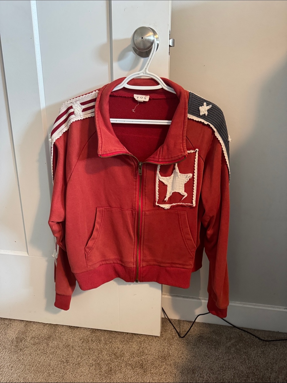 POL Red Zip-Up Bomber Jacket with Star Patch